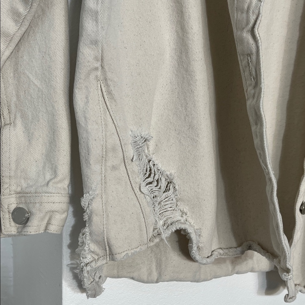 Zara Denim Cream Button-Up Distressed Jacket - Picture 6 of 11